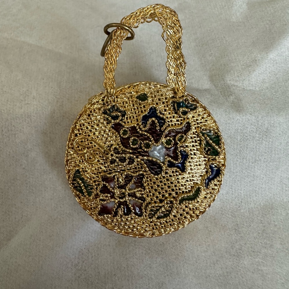 Gold-Tone Round Filigree Pendant Necklace with Multicolor Enamel Accents